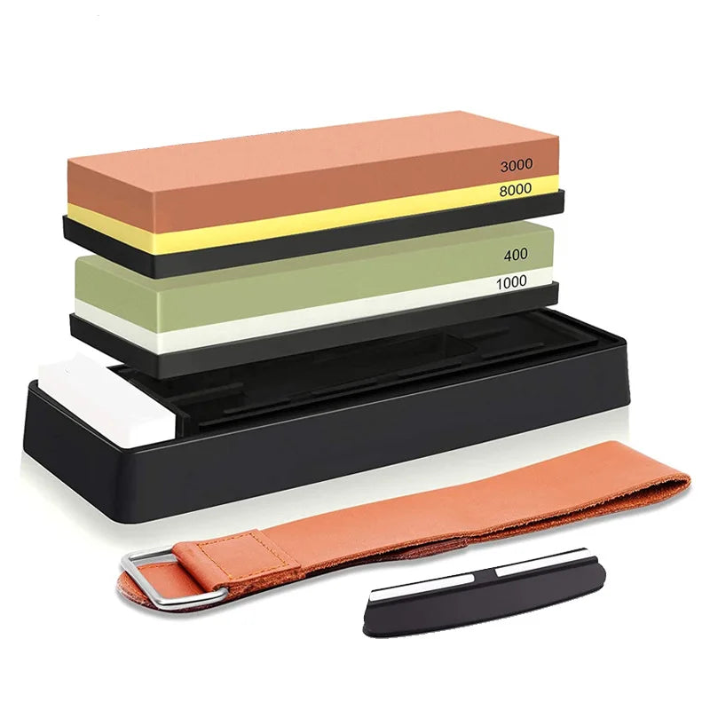 Knife Sharpening Stone Kit Professional Japanese 4 Side Grit 400/1000 3000/8000 Water Stone Whetstone Sharpener Stone Set