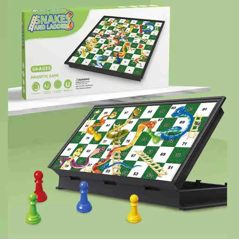Wholesale Plastic Portable Magnetic Folding Crazy Chess Game 25 cm Board Set  Snakes and Ladders Game for Children Educational