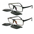 Rectangle Shape Optical Frame Men's Sunglasses Black Polarized Rimless TAC Lens Yellow Magnetic Clip TJ313 Glasses Use