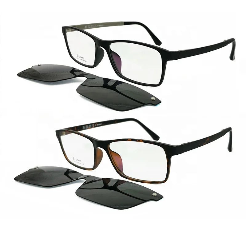 Rectangle Shape Optical Frame Men's Sunglasses Black Polarized Rimless TAC Lens Yellow Magnetic Clip TJ313 Glasses Use