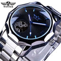 Winner 2023 New Men Black Stainless Steel Fashion Blue Hands Mens Mechanical Watch Top New Luxury Dial Luminous Hands Clock
