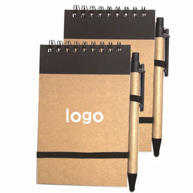 Promotion Kraft Paper Small Pocket Size Notebook Spiral Notepad With Pen