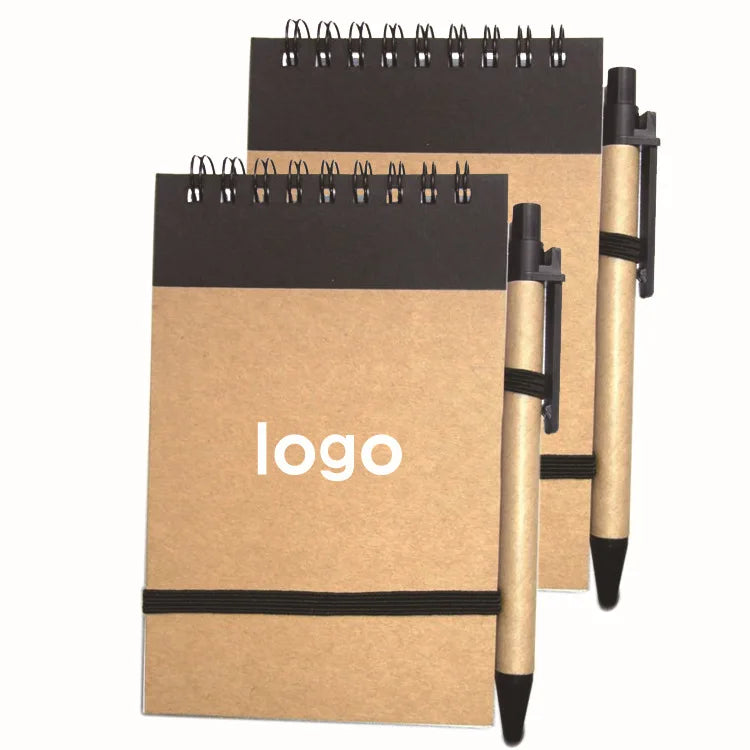 Promotion Kraft Paper Small Pocket Size Notebook Spiral Notepad With Pen