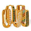 Best Seller 18K Gold Plated French Vintage Square Set with Colored Zircon Stainless Steel Women's Fashion Jewelry Hoop Earrings