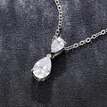 CAOSHI Delicate Silver Plated 2 Water Drop Pear Shaped Cubic Zirconia Necklace Chain Sparkle Diamond Pendant Necklace for Women