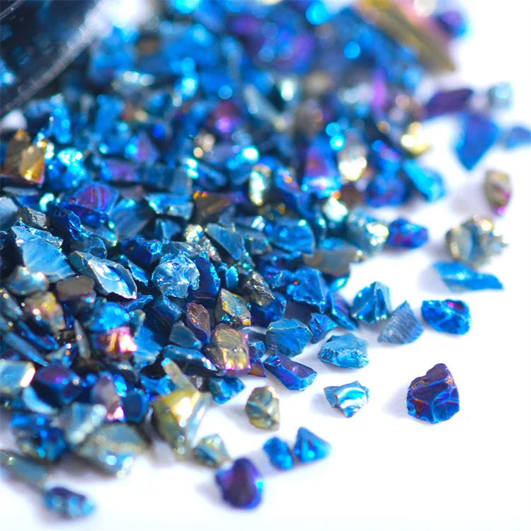 Hisenlee 200G Crushed Glass Irregular Stone Chunky Sequins Iridescent Flakes for DIY Nail Art 2-4MM Vase Filler Love Style