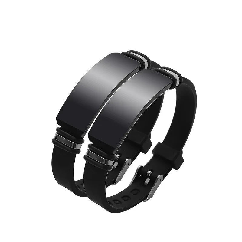 Wholesale  logo Engrave Name Metal Plate Silicone Sport Bracelet