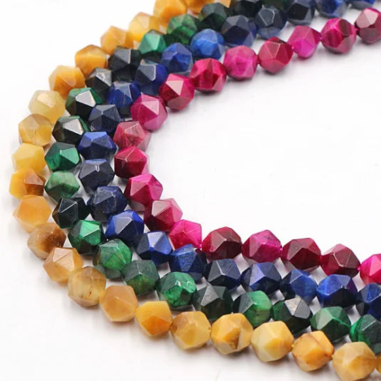 Natural Faceted Diamond Cutting Healing Energy Tiger Eye Round Faceted Gemstone Loose Beads for Jewelry Making