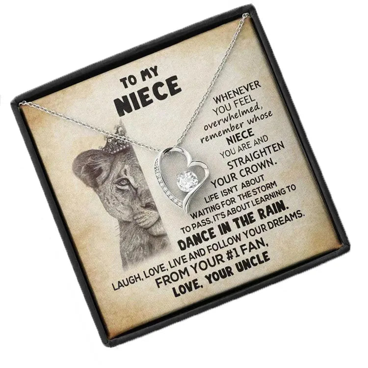 SC New Design Valentine's Day to My Niece Necklace Gift Romantic Eternal Love Inlaid Diamond Hollow Heart Necklace for Women