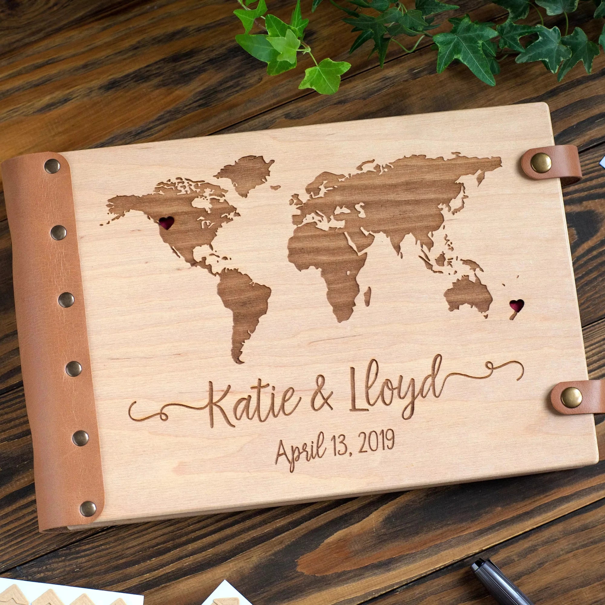 40pages Wooden Photo Album Our Adventure Book Travel Wedding Guestbook Engraved Patterns Customizable Size Color Printing