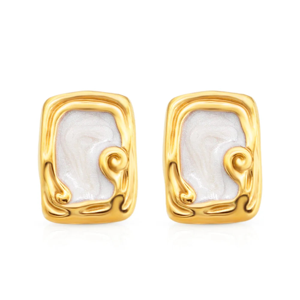 Chris April 316L Stainless Steel White Enamel Cloud Stud Earrings for Women