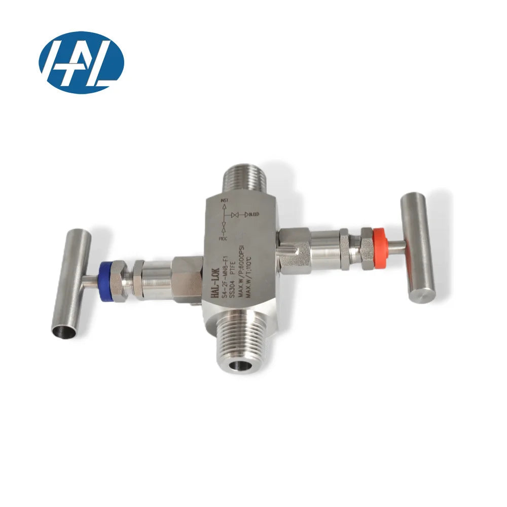 Stainless Steel 6000PSI 1/2" NPT Instrumentation Manual Control 2-Way Block Bleed Valve Manifolds