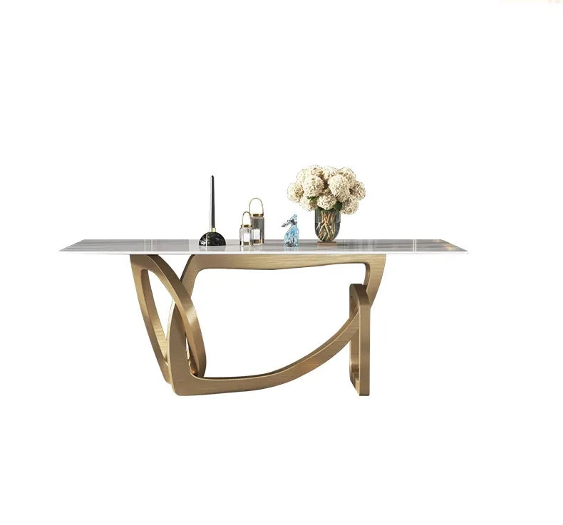 Wedding Modern Marble Gold Dining Tables Set Metal Base Rectangle Sintered Stone Dining Table New Designs Dining Room Furniture