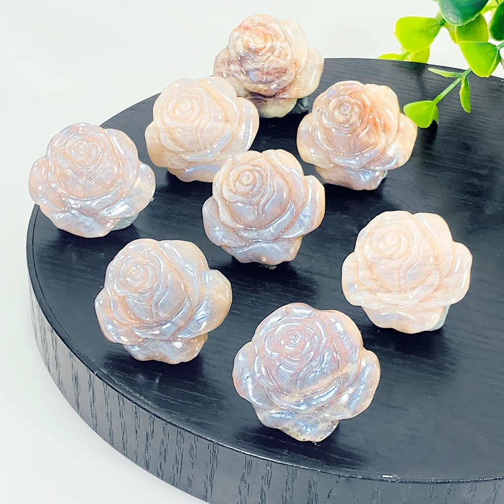 Hot Sale Wholesale Moon Stone Lotus Crystal Cravings Craved Blue Flash Flower Healing Energy Stone Flower for Gift