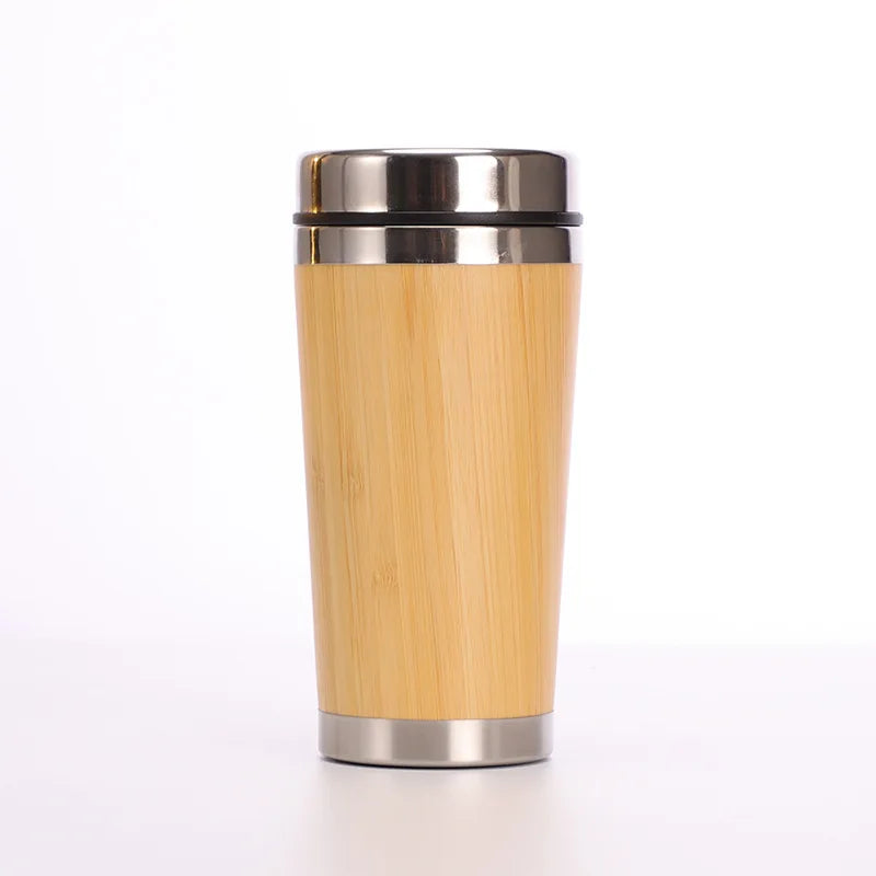 Natural Bamboo Tea Tumbler Insulated Stainless Steel Car Office Mug for Hot and Cold Beverages
