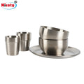 Nicety Unique Camping Mess Kit Polished Stainless Steel Dishes Set 2 Person Camping Plate Bowl Cups BPA Free Plates for Bbq