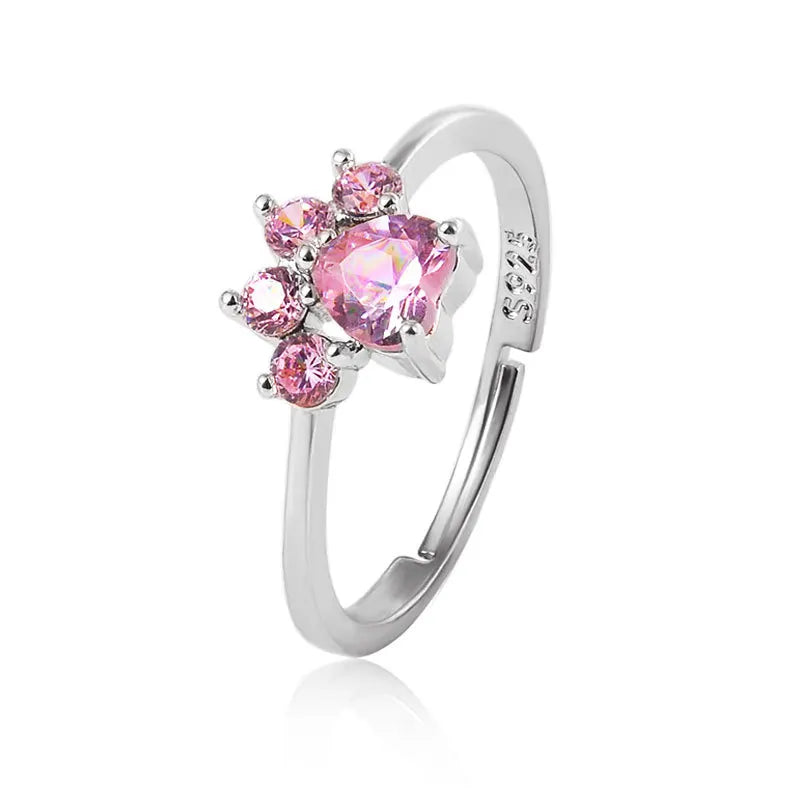 Jachon Luxury New Style Fashion Cat Paw Cute Pink Ring Cat Footprints Zircon Ring Female