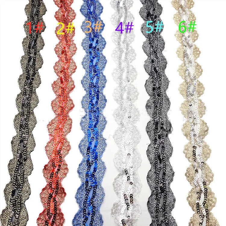 Deepeel RC145 5cm Embroidered Lace Ribbons Sequins Lace Fabric Webbings Trims Wedding Dress Lace Material Sewing Accessories