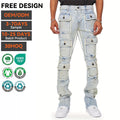 High Quality Mid Waist Stretch Skinny Denim Jeans Vintage Custom logo Streetwear Straight Stacked Slim Fit Elastic Men Jeans