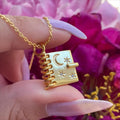Vintage Book Pendant Necklace English Words Necklace Openable Photo Album Necklace for Women