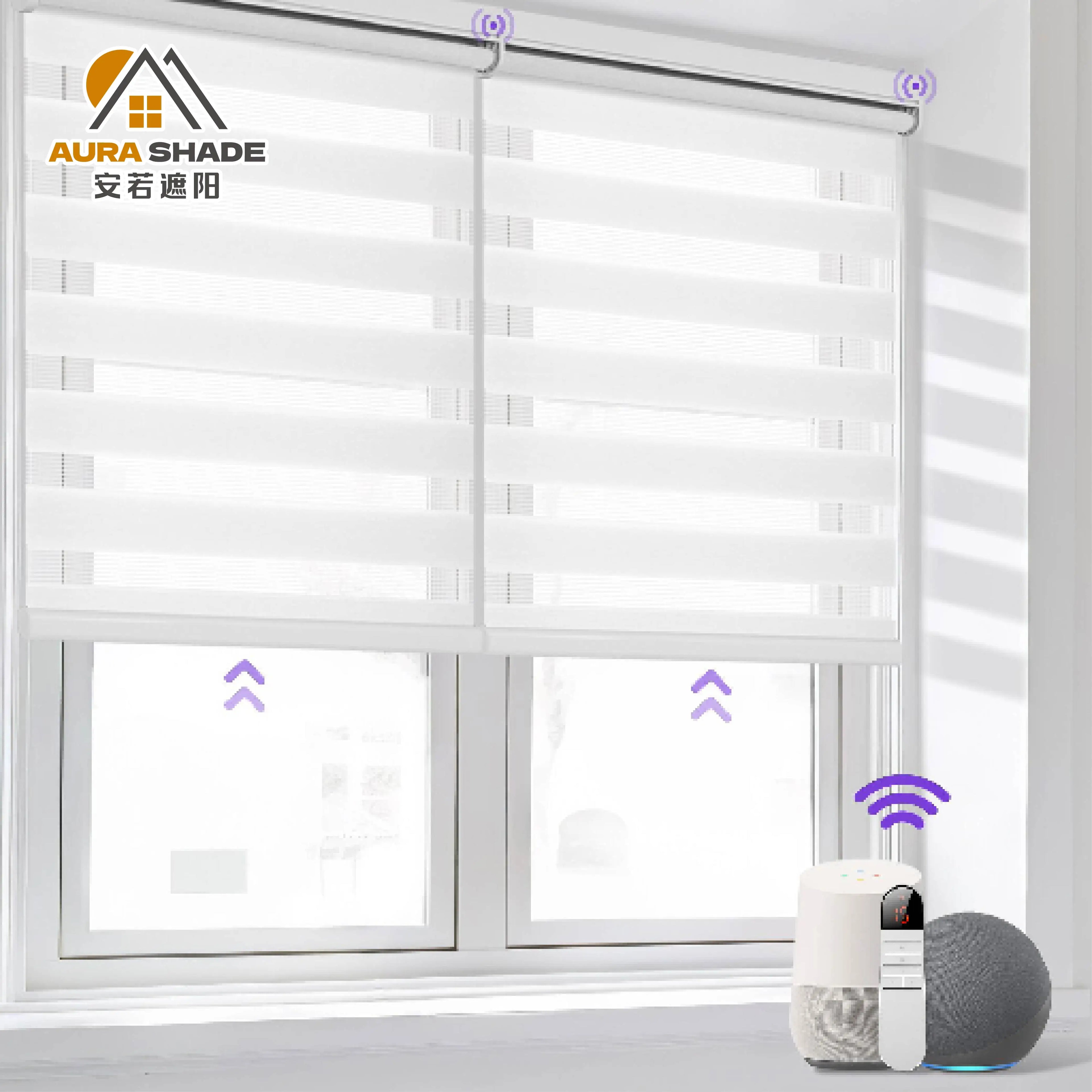 Smart Automation Motorized Zebra Window Blinds Built-In Installation Anti-Uv Waterproof French Style Factory Window System