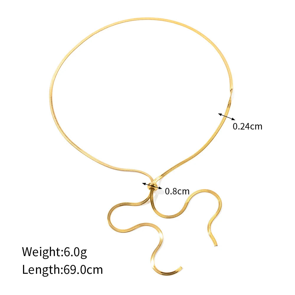 Tarnish Free Waterproof 18k Gold Stainless Steel Adjustable Herringbone Chain Flat Snake Chain Necklace