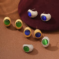 Fashion Stainless Steel Waterproof Statement Earrings Natural Stone Opal Gemstone Jewelry 18k Gold huggies Earrings for Party