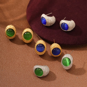 Fashion Stainless Steel Waterproof Statement Earrings Natural Stone Opal Gemstone Jewelry 18k Gold huggies Earrings for Party