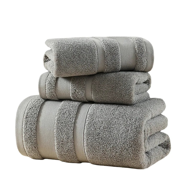 Set of 3Pcs Quick-Dry 100% Cotton Towels 70*140cm Shower 75*35cm Face 35*35cm Hand Towel for Bathroom Home Use