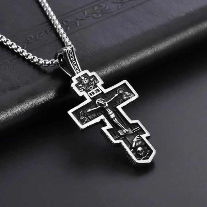 Retro Hip Hop Men's Christian Stainless Steel Casting Christ Jesus Pendant Eastern Orthodox Cross Pendant Necklace Jewelry