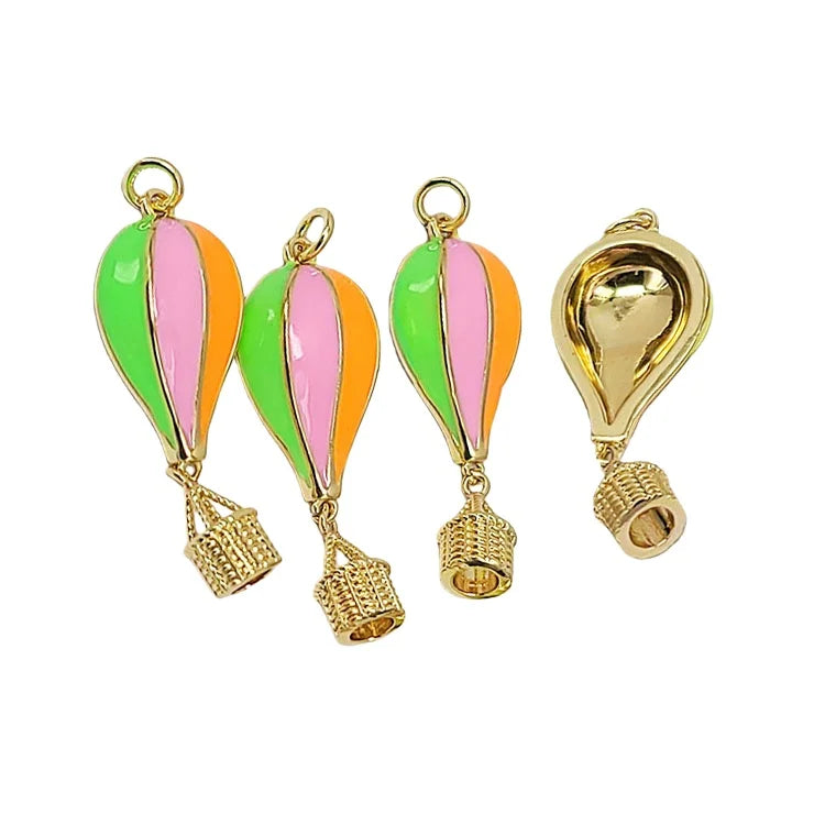 JS1580 18K Gold Plated Enamel Rainbow Hot Air Balloon CharmsDIY Jewelry Making Pendants
