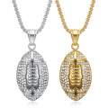 MECYLIFE Rugby Necklace Zircon Hiphop Football Pendant Necklace Stainless Steel Sports Jewelry for Men