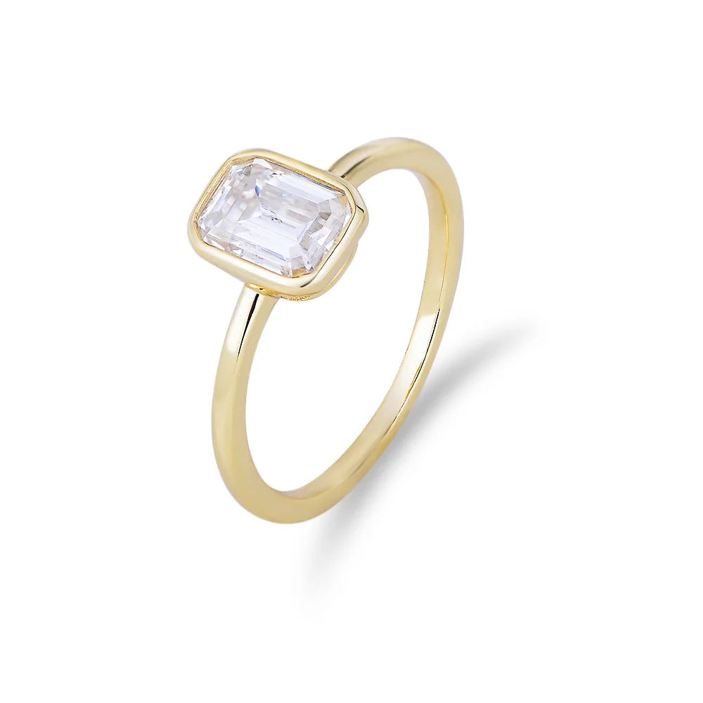 Fashion Jewelry 925 Sterling Silver Engagement Ring Rectangular Square Zircon Gold Plated Wedding Rings for Women
