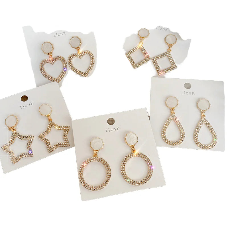 HOVANCI Ins StyleCrystal Heart Star Shape Pendant Earrings for Girls Enamel Rhinestone Crystal Round Square Shape Dangle Earring MegaBDM