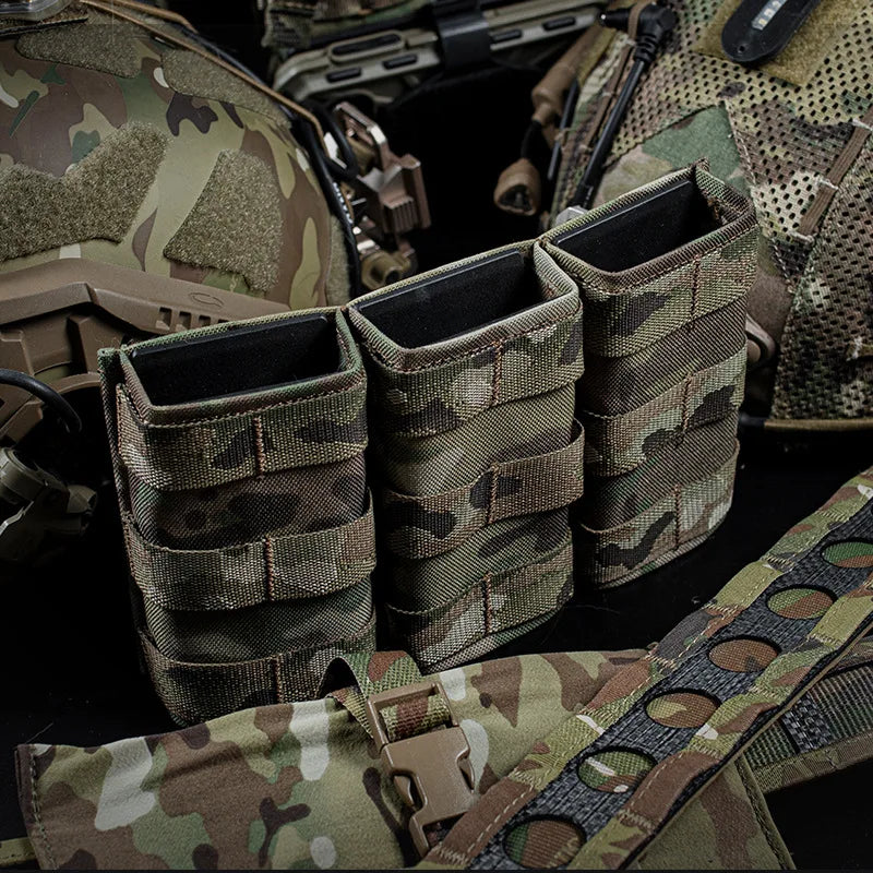YAKEDA Outdoor Nylon Camo Triple Holster Multicam Magazine Pouch