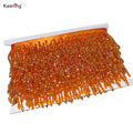 Keering High Quality Low Price 5cm Multi-colors Crystal Beads Tassel Fringe Trim Dance Skirt Beads for Decorative Clothing