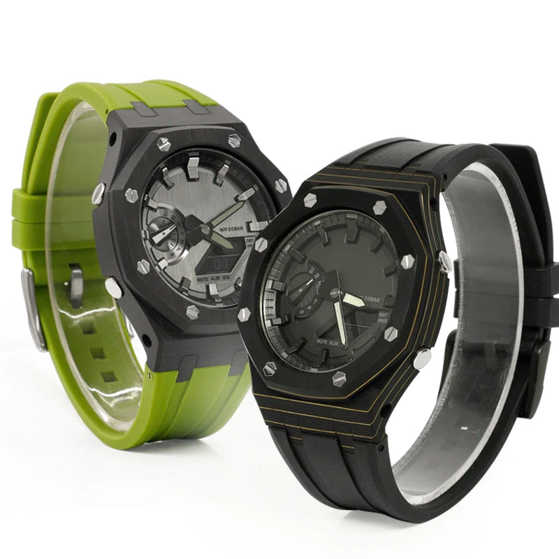 DMD ON SALE GA-2100 Mod Kit Carbon Fiber Case and Rubber Strap for GA-2110 GA-B2100 Watch Part Replacement