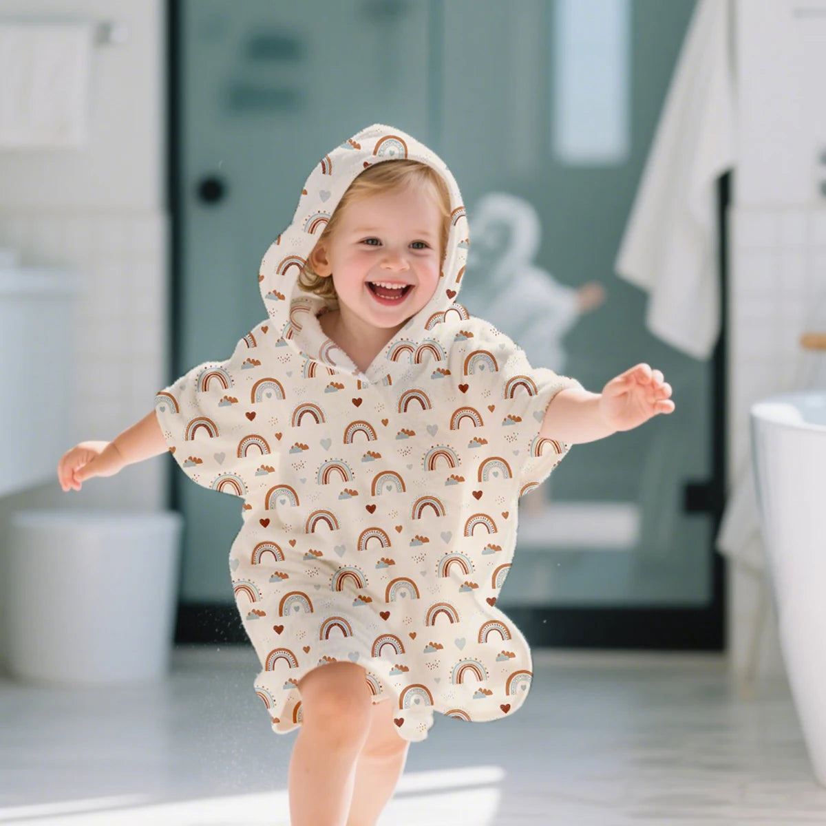 Quick-Drying Multifunctional Baby Bathrobe Absorbent Printed Cartoon Pattern Knitted Polyester Washcloths & Towels