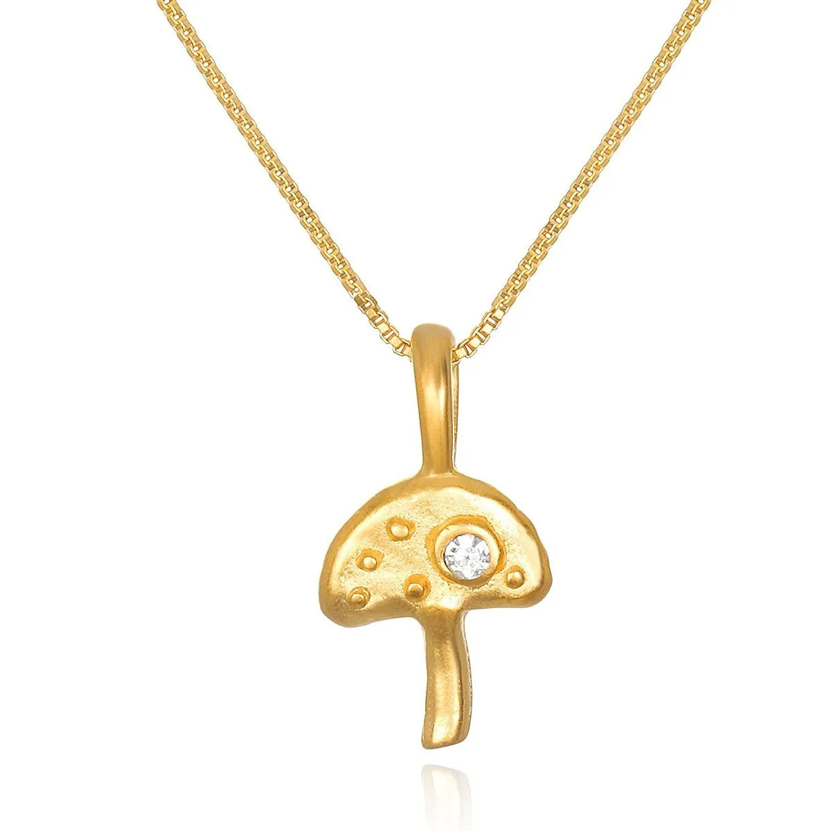 Women Minimalist Small Textured Mushroom Necklace for Necklace Real Gold Plated Stainless Steel Necklaces
