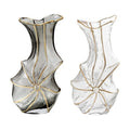 Light Luxury Retro Artwork Home Decoration Hand-blown Transparent Gray Hand Painted Gold Tracing Irregular Glass Flower Vase