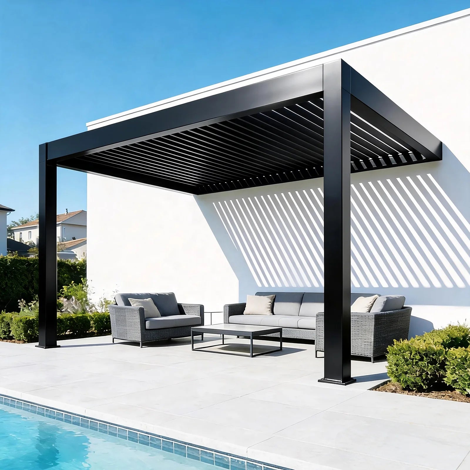 Adjustable Panel Slats Waterproof Motorized Outdoor Garden Standing Motorized Gazebo Bioclimatic Louvered Aluminum Pergola