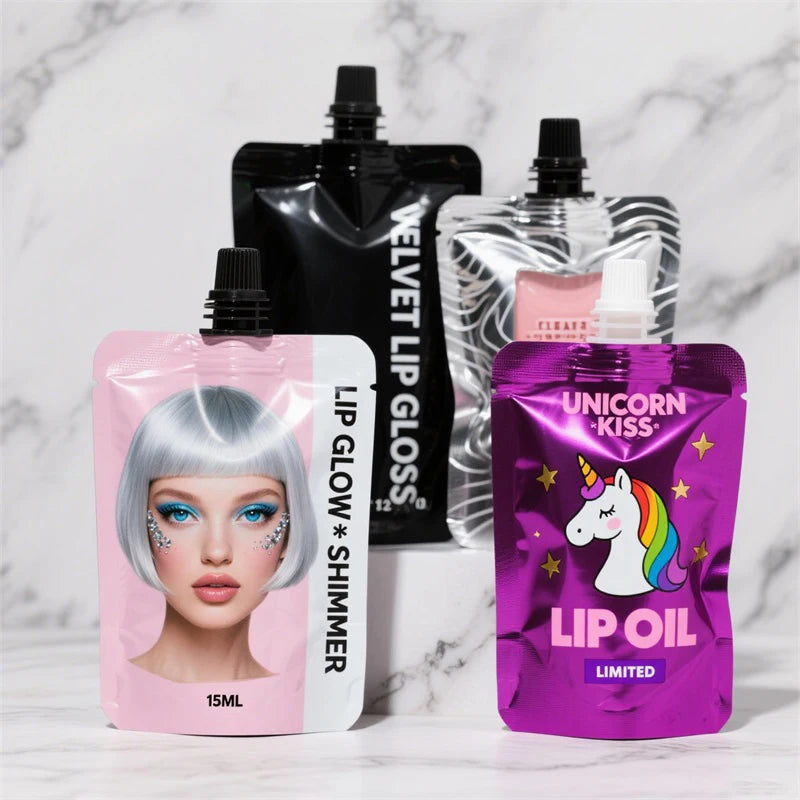One Side Clear Beauty Sachet Brush Lipstick 5ml 10ml Cosmetic Spout Pouch Plastic Lipgloss Lip Gloss Packaging Bags