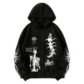 Autumn Series Customized Street Gothic Style Hooded Sweatshirt Skull Printed Zipper Digital Printing Method Dark Gloomy Pattern