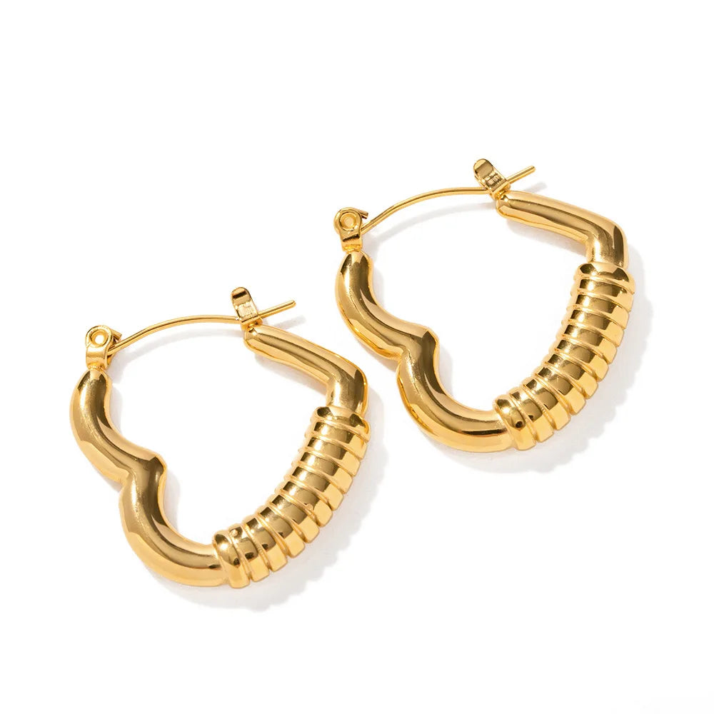 Romantic Stainless Steel Heart Earrings Waterproof & Tarnish Free Gold Plated Heart Hoop Earrings French Design Fashion Jewelry
