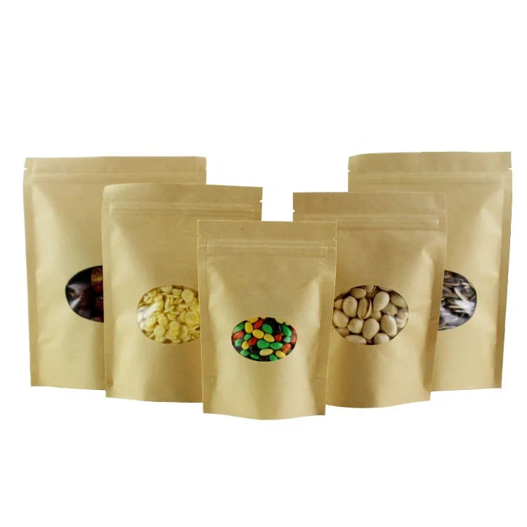 China Food Bag Kraft Paper Zipper Bag with Window