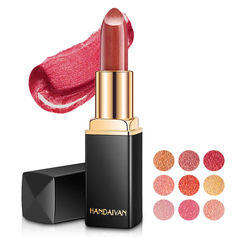 Factory Wholesale HANDAIYAN Lipstick 9 Lasting Glitter Matte Colors with Custom Logo 5g Net WT Pearl Diamond for Lips