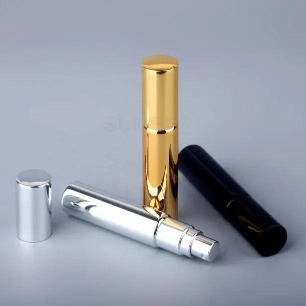 Luxury 5ml 10ml Empty Round Electroplated Pocket Shiny Gold Silver Black Color Uv Glass Perfume Spray Bottle