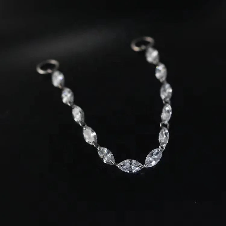 Ruyi Jewelry Customized 1ct+ Pear Marquise Diamond Earrings DIY Fine Long Chain with 1ct Pendant Elegant Ear Stack