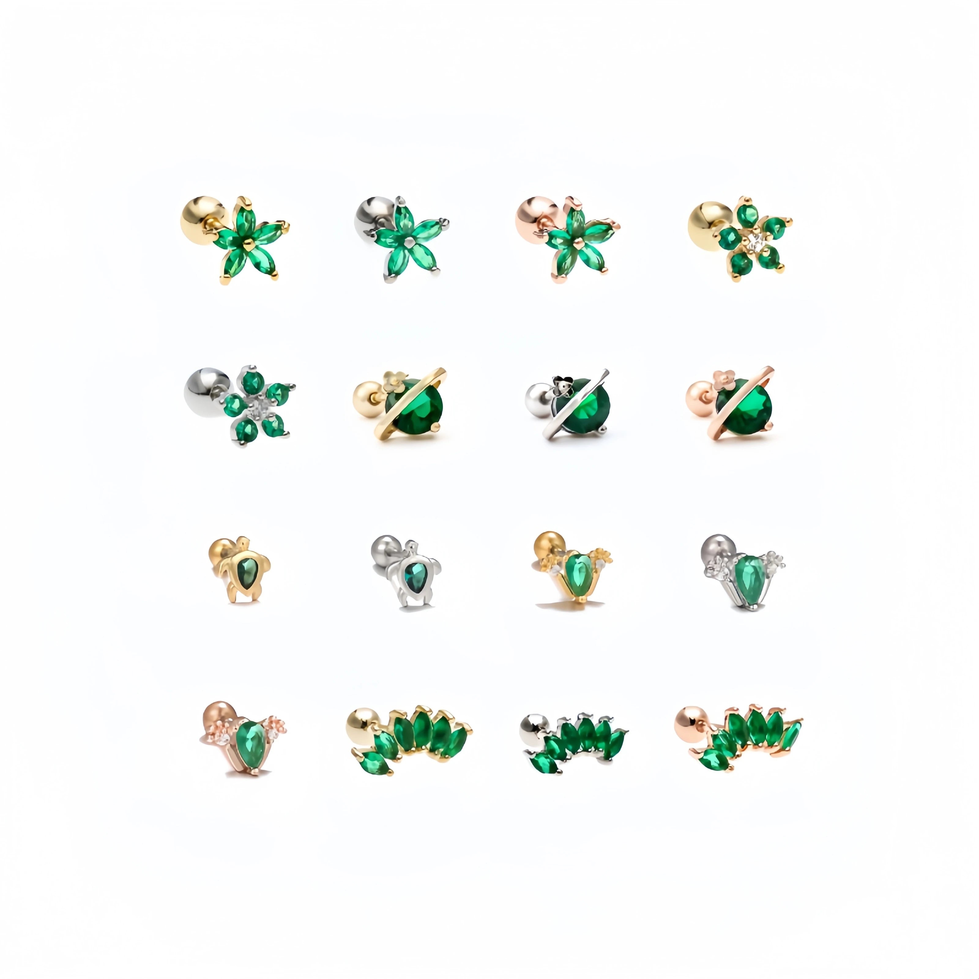 Luxury Green Emerald CZ Stud Earrings Minimalist Piercing Jewelry Classic Sparkling Ear Studs for Party and Office Looks