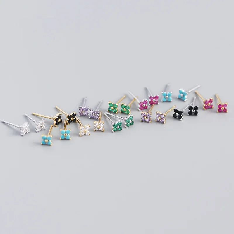 Tiny Colorful Birthstone Cubic Zircon S925 Sterling Silver Stud Earring